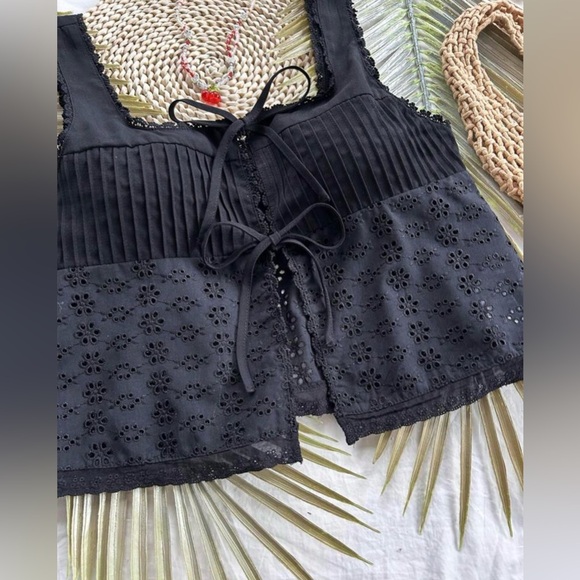 Halo & Harley Tops - Black Lace-Up Sleeveless Top